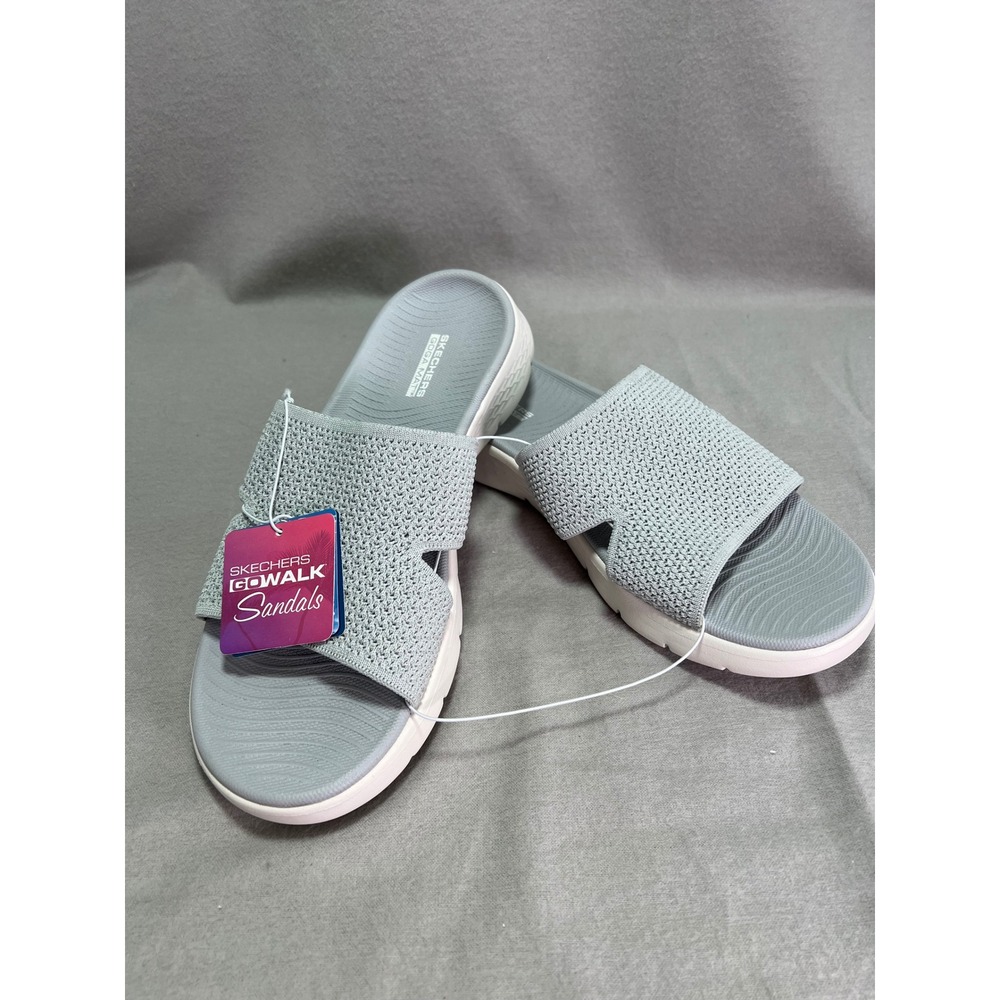 Skechers GoWalk Sandals Gray Knit Contoured Heel Casual Comfort 11